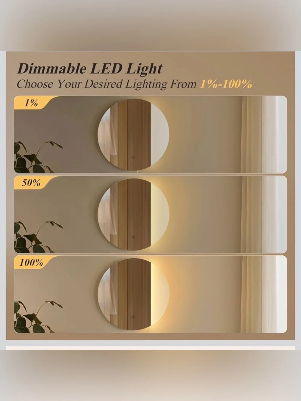 ONEWISH LED Wall Sconce, Dimmable Mirror Wall Lamp,16.93 inch Round Wall Light